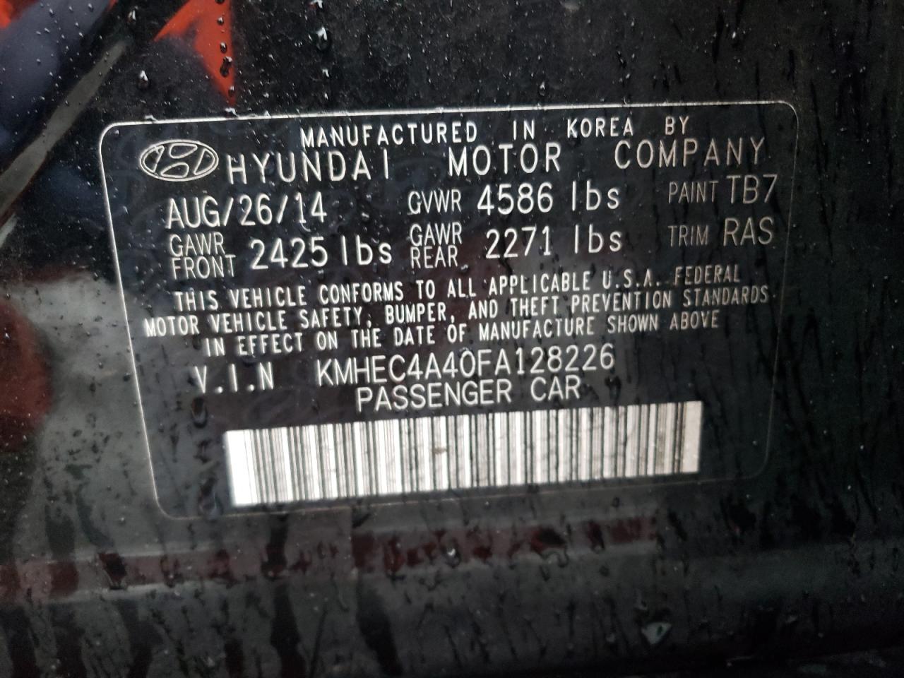 Photo 10 from auction – 2015 HYUNDAI SONATA SPO with VIN KMHEC4A40FA128226