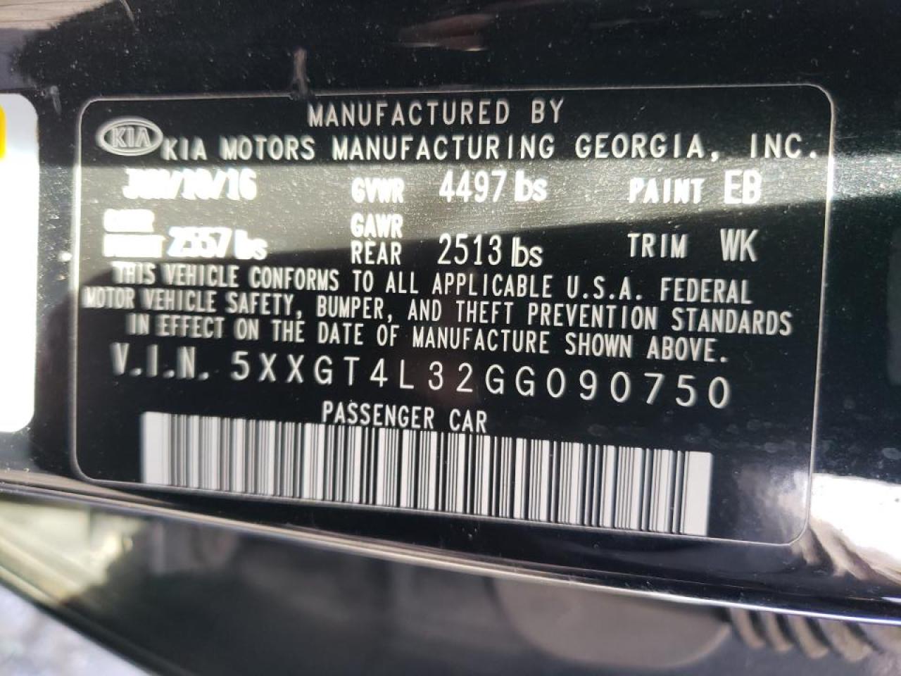 Photo 10 from auction – 2016 KIA OPTIMA LX with VIN 5XXGT4L32GG090750