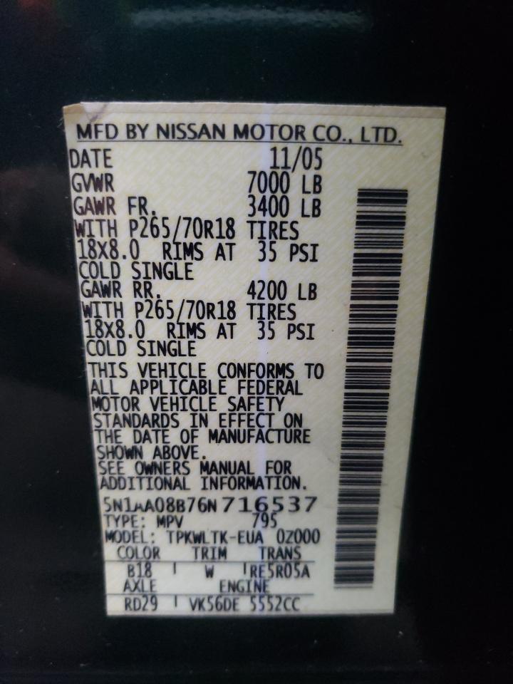 Photo 10 from auction – 2006 NISSAN ARMADA SE with VIN 5N1AA08B76N716537