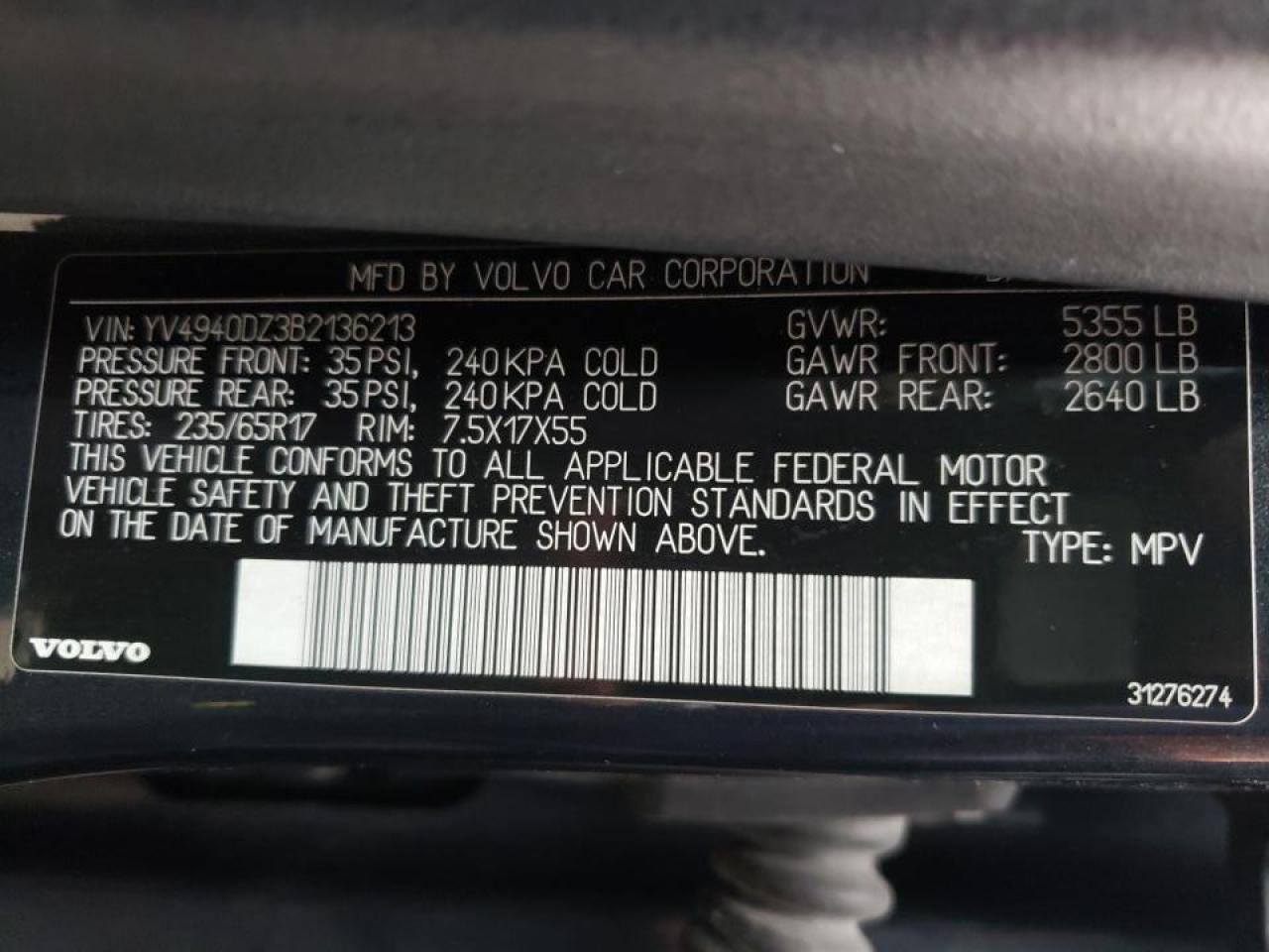 Photo 10 from auction – 2011 VOLVO XC60 3.2 with VIN YV4940DZ3B2136213