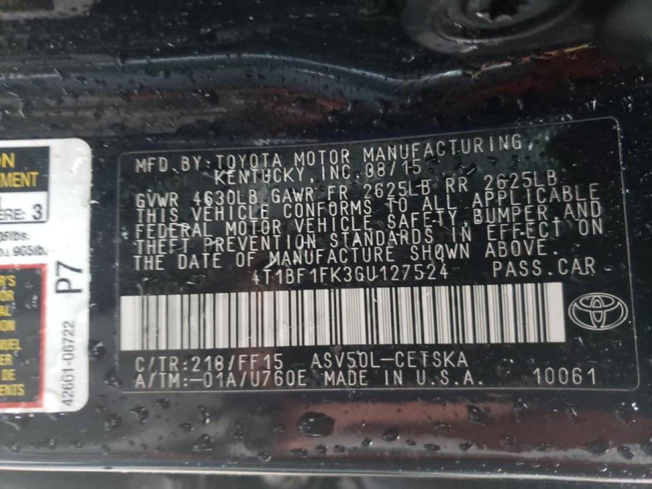 Photo 10 from auction – 2016 TOYOTA CAMRY LE with VIN 4T1BF1FK3GU127524