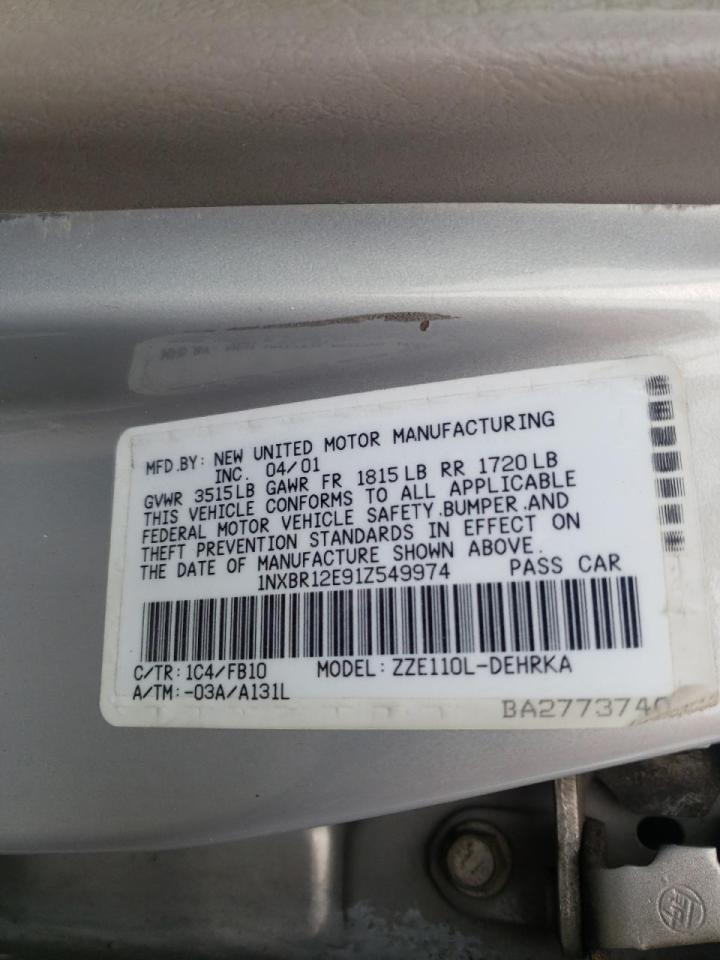Photo 10 from auction – 2001 TOYOTA COROLLA with VIN 1NXBR12E91Z549974
