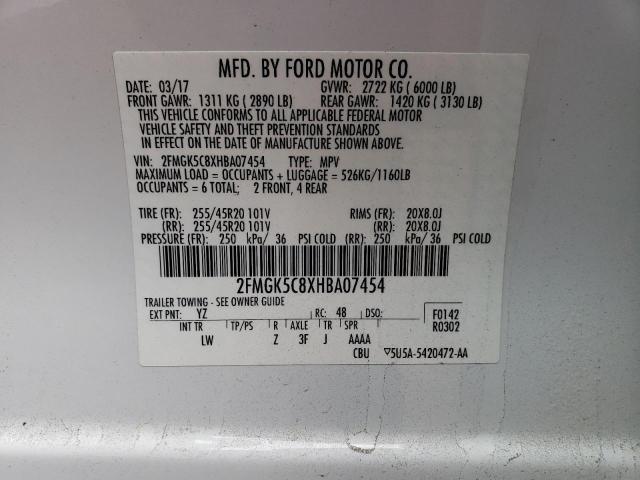 Photo 10 from auction – 2017 FORD FLEX SEL with VIN 2FMGK5C8XHBA07454