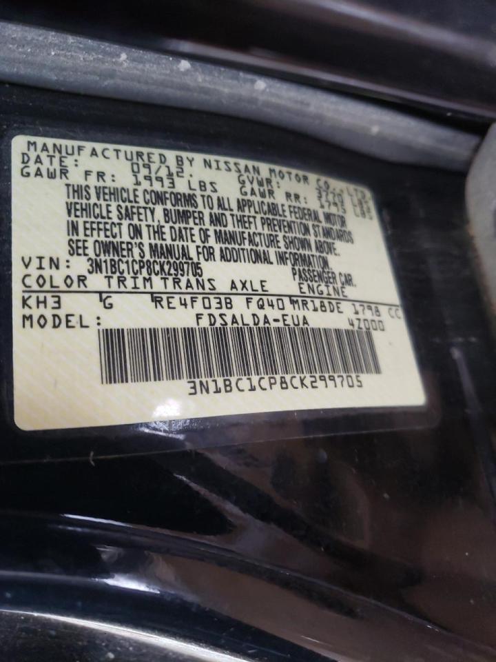 Photo 10 from auction – 2012 NISSAN VERSA S with VIN 3N1BC1CP8CK299705