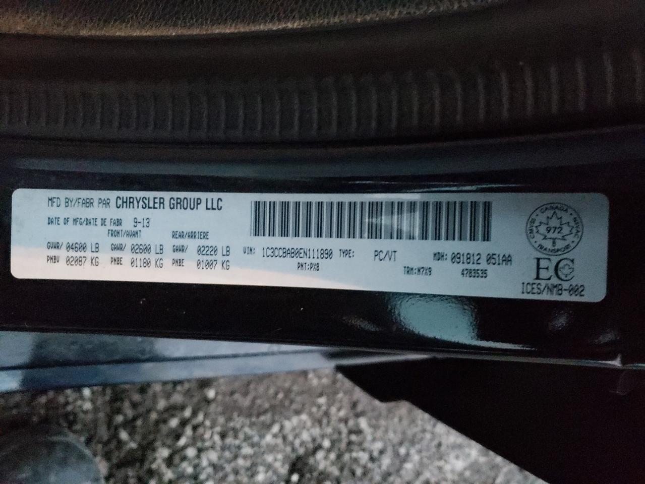 Photo 10 from auction – 2014 CHRYSLER 200 LX with VIN 1C3CCBAB0EN111890