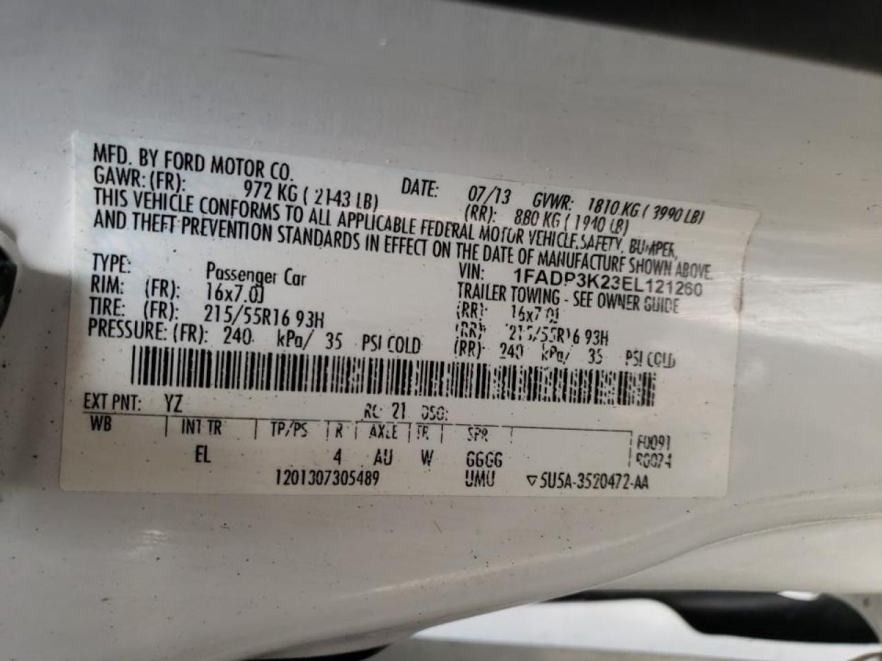 Photo 10 from auction – 2014 FORD FOCUS SE with VIN 1FADP3K23EL121260