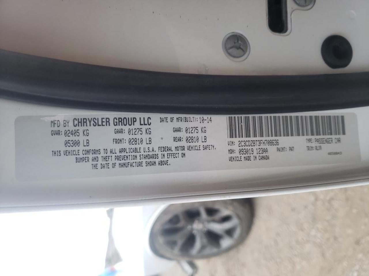 Photo 10 from auction – 2015 DODGE CHALLENGER with VIN 2C3CDZBT3FH708636