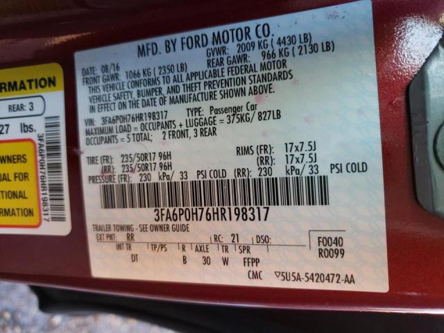 Photo 10 from auction – 2017 FORD FUSION SE with VIN 3FA6P0H76HR198317
