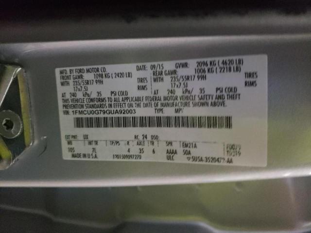 Photo 10 from auction – 2016 FORD ESCAPE SE with VIN 1FMCU0G79GUA92003
