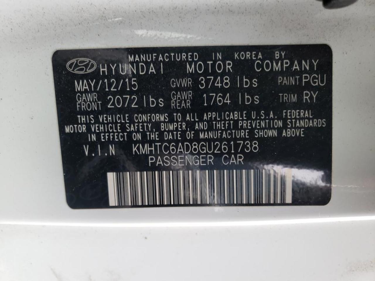 Photo 10 from auction – 2016 HYUNDAI VELOSTER with VIN KMHTC6AD8GU261738