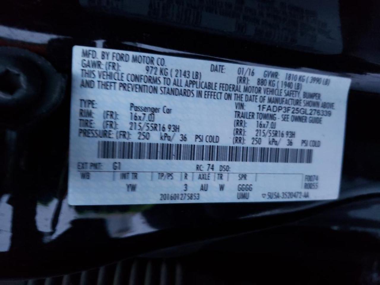 Photo 10 from auction – 2016 FORD FOCUS SE with VIN 1FADP3F25GL276339