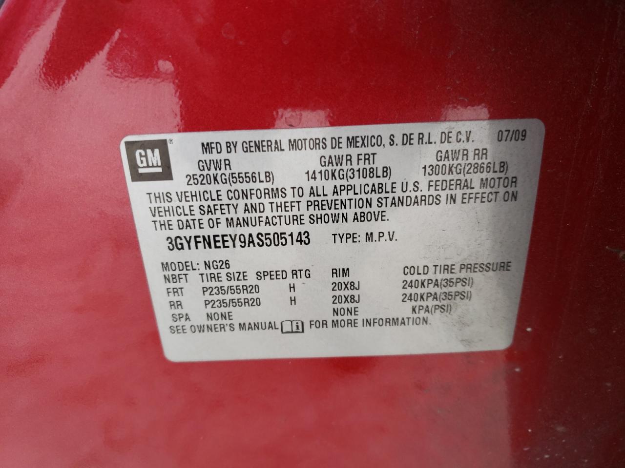 Photo 10 from auction – 2010 CADILLAC SRX PERFOR with VIN 3GYFNEEY9AS505143