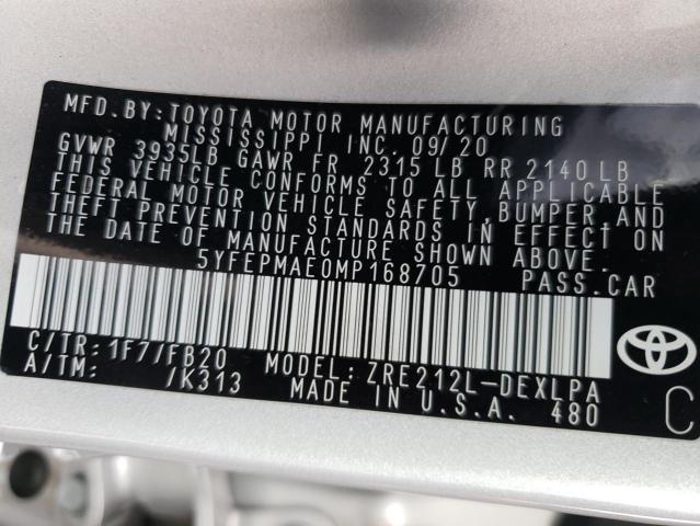 Photo 10 from auction – 2021 TOYOTA COROLLA LE with VIN 5YFEPMAE0MP168705