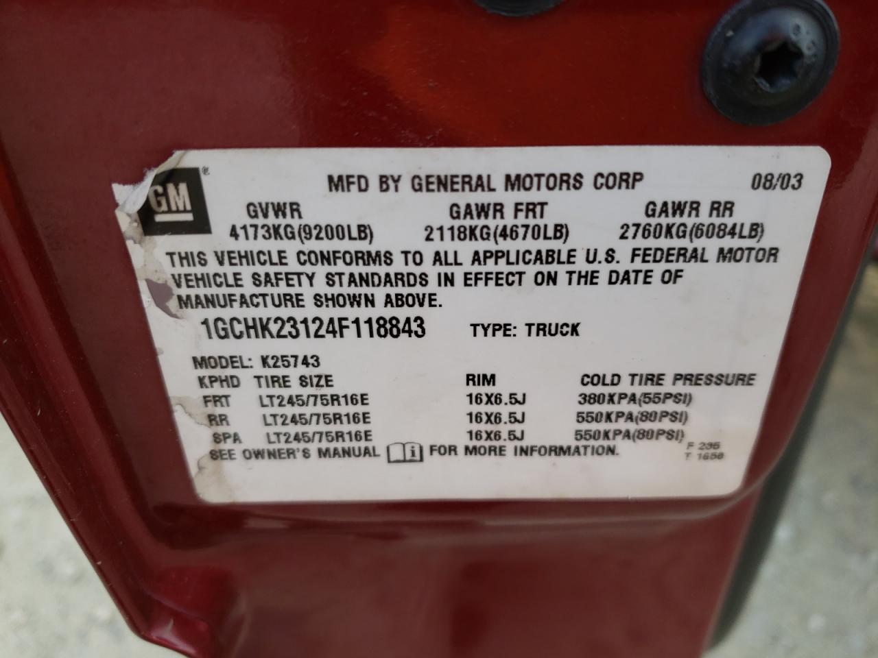 Photo 10 from auction – 2004 CHEVROLET SILVERADO with VIN 1GCHK23124F118843