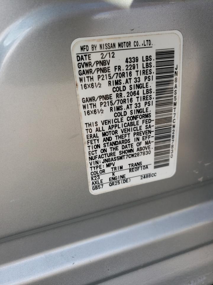 Photo 10 from auction – 2012 NISSAN ROGUE with VIN JN8AS5MT7CW287830