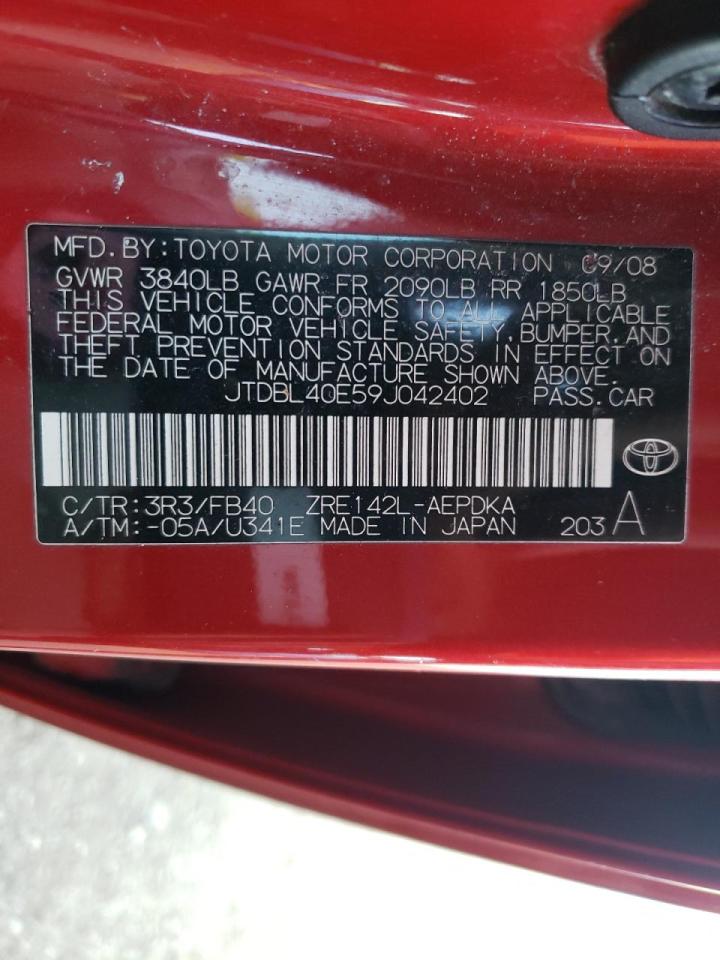 Photo 10 from auction – 2009 TOYOTA COROLLA BA with VIN JTDBL40E59J042402