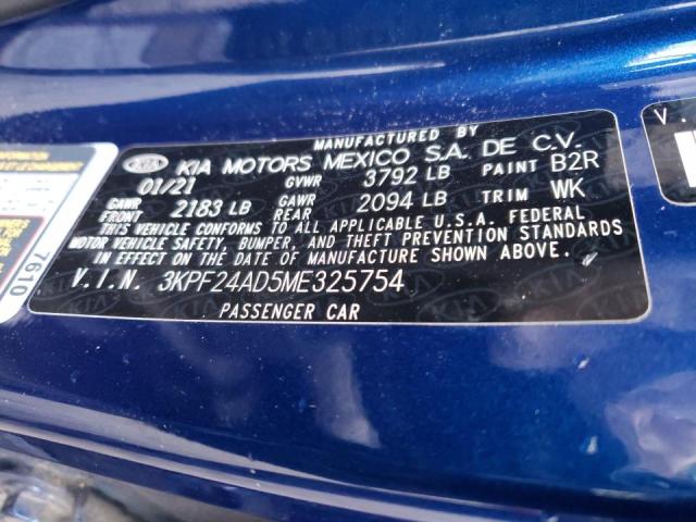 Photo 10 from auction – 2021 KIA FORTE FE with VIN 3KPF24AD5ME325754