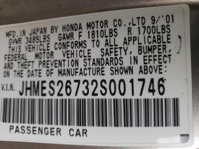 Photo 10 from auction – 2002 HONDA CIVIC EX with VIN JHMES26732S001746