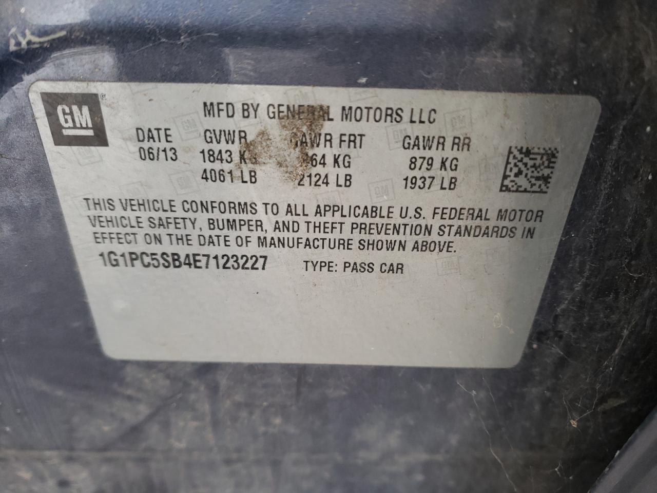Photo 10 from auction – 2014 CHEVROLET CRUZE LT with VIN 1G1PC5SB4E7123227