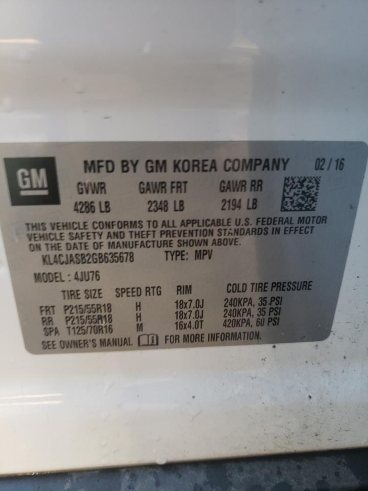 Photo 10 from auction – 2016 BUICK ENCORE with VIN KL4CJASB2GB635678