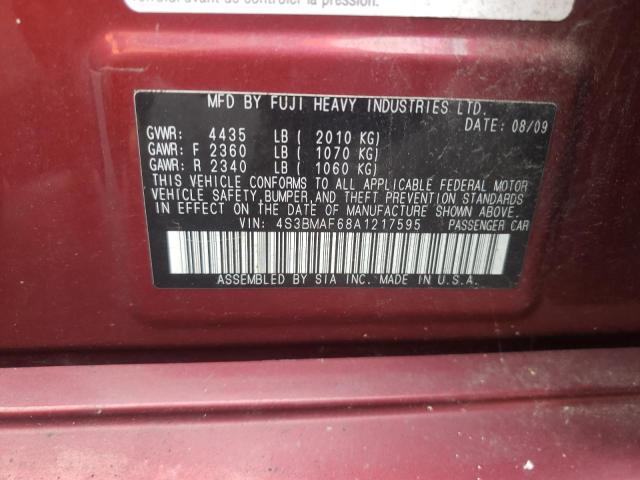 Photo 10 from auction – 2010 SUBARU LEGACY with VIN 4S3BMAF68A1217595