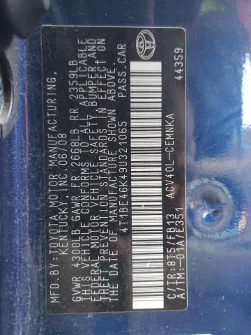 Photo 10 from auction – 2009 TOYOTA CAMRY BASE with VIN 4T1BE46K49U321065
