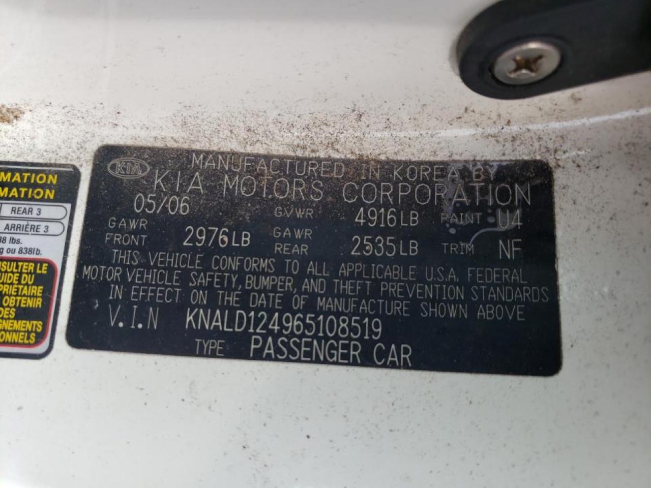 Photo 10 from auction – 2006 KIA AMANTI with VIN KNALD124965108519