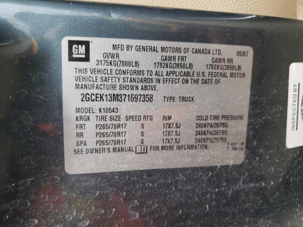 Photo 10 from auction – 2007 CHEVROLET SILVERADO with VIN 2GCEK13M371697358