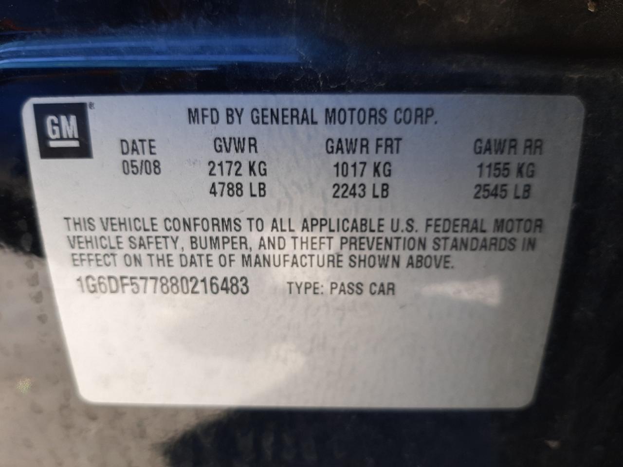 Photo 10 from auction – 2008 CADILLAC CTS with VIN 1G6DF577880216483