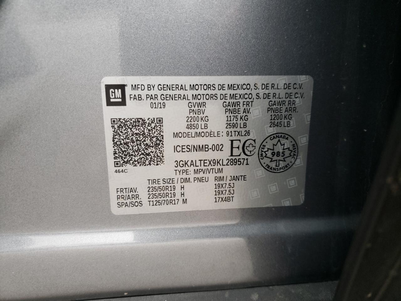 Photo 10 from auction – 2019 GMC TERRAIN SL with VIN 3GKALTEX9KL289571