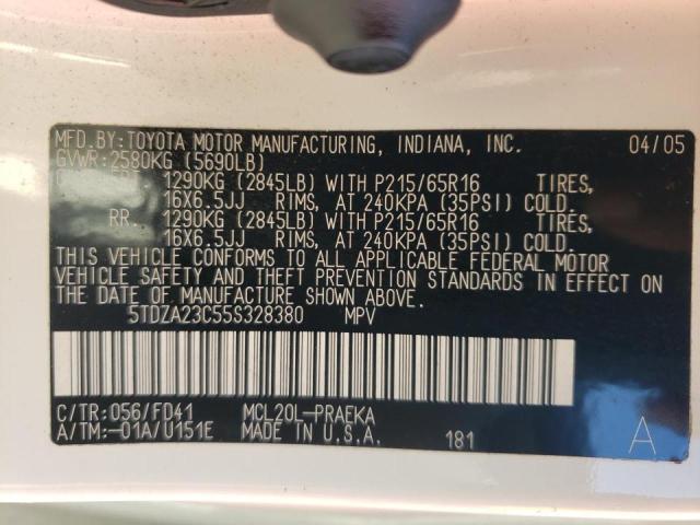 Photo 10 from auction – 2005 TOYOTA SIENNA CE with VIN 5TDZA23C55S328380
