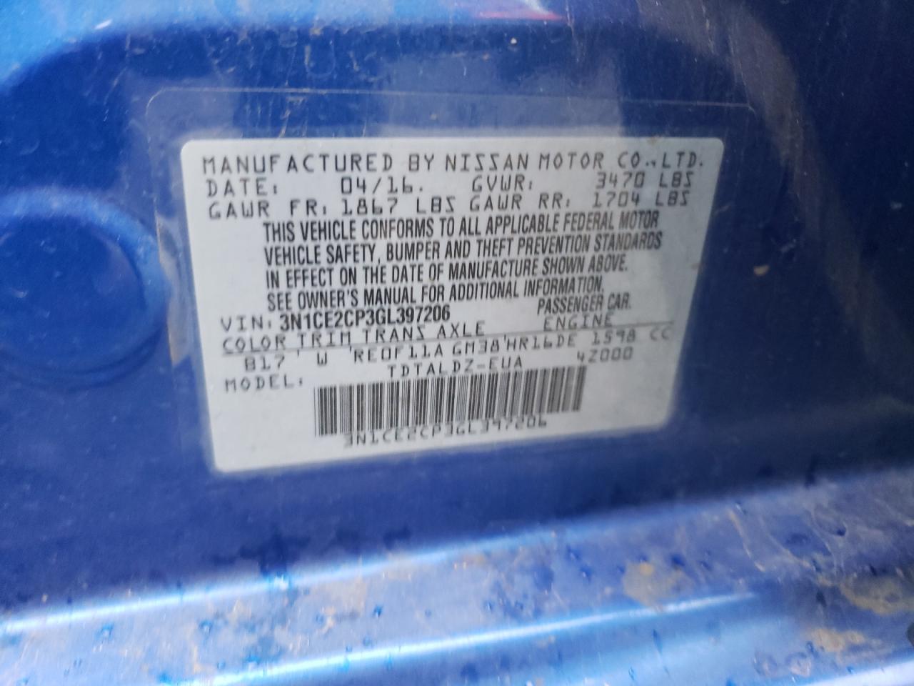 Photo 10 from auction – 2016 NISSAN VERSA NOTE with VIN 3N1CE2CP3GL397206