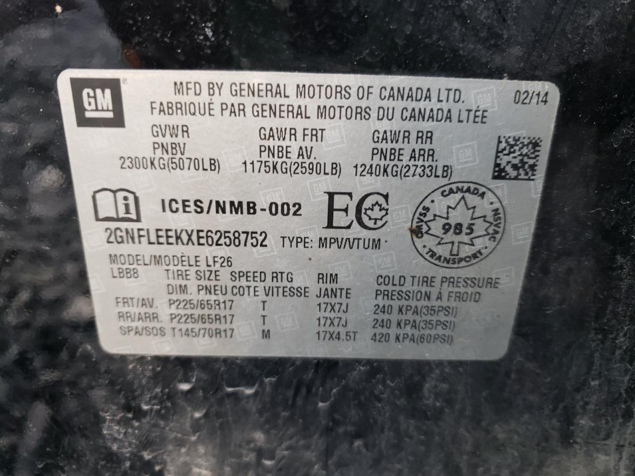 Photo 10 from auction – 2014 CHEVROLET EQUINOX LS with VIN 2GNFLEEKXE6258752