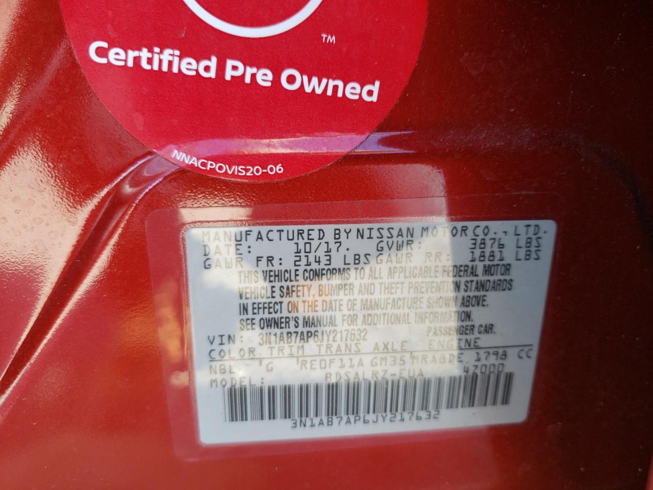 Photo 10 from auction – 2018 NISSAN SENTRA S with VIN 3N1AB7AP6JY217632