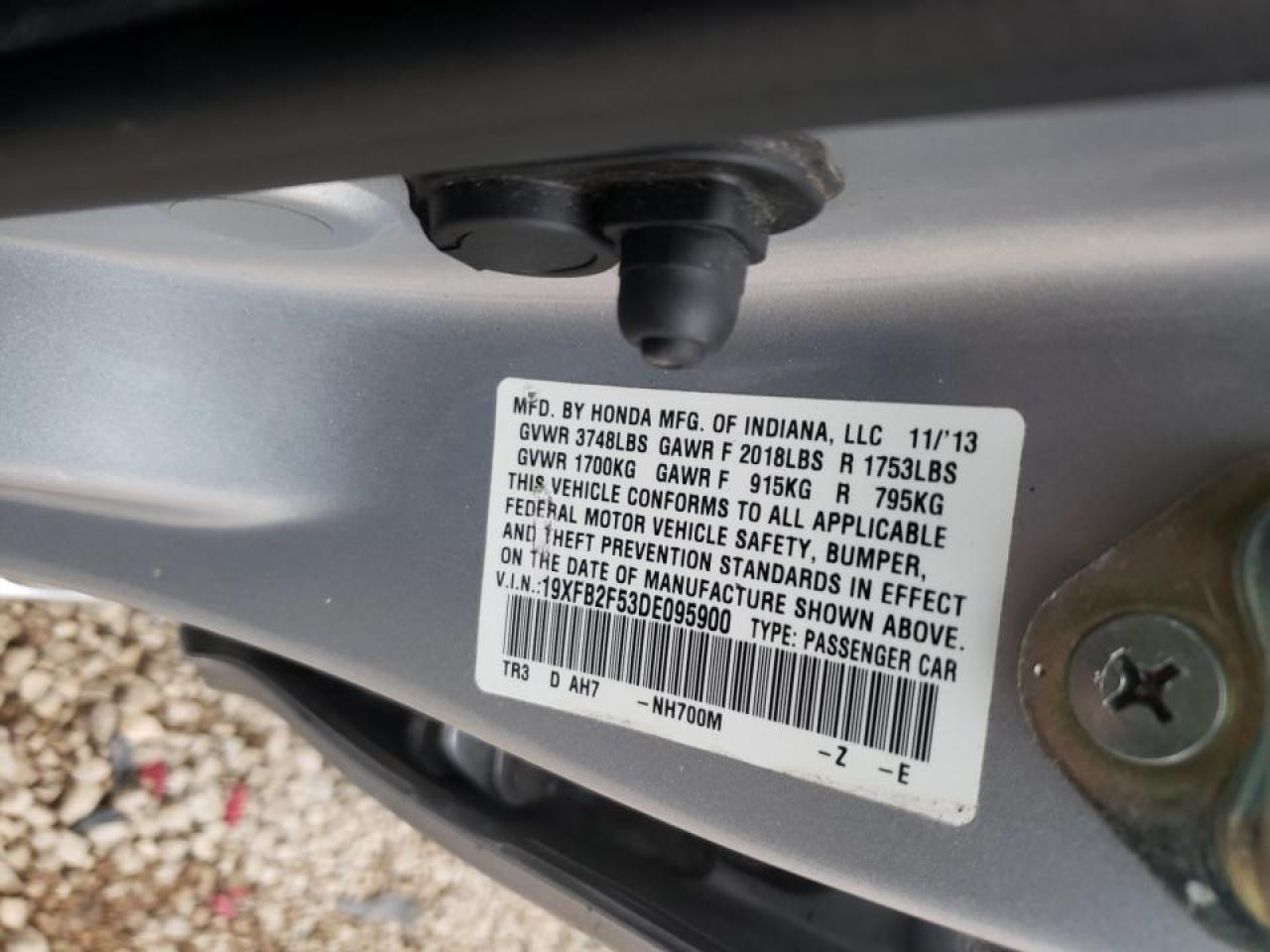 Photo 10 from auction – 2013 HONDA CIVIC LX with VIN 19XFB2F53DE095900