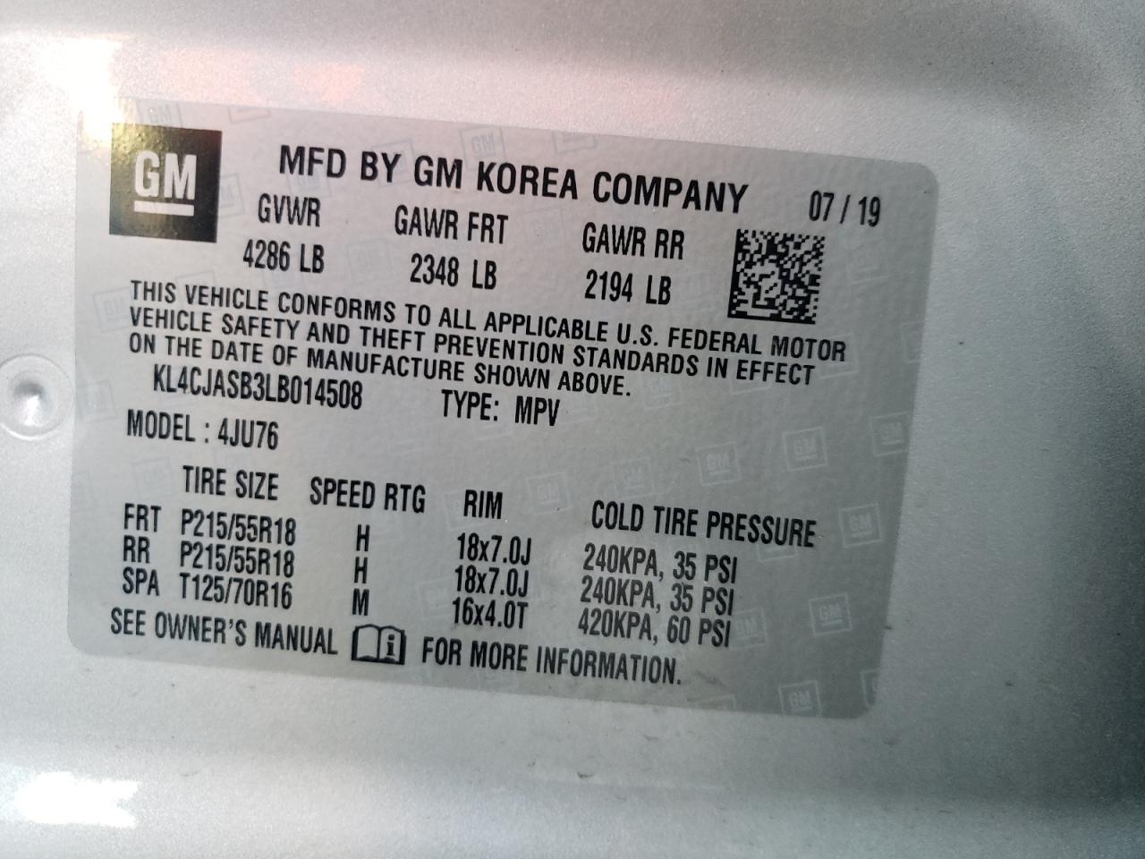 Photo 10 from auction – 2020 BUICK ENCORE PRE with VIN KL4CJASB3LB014508