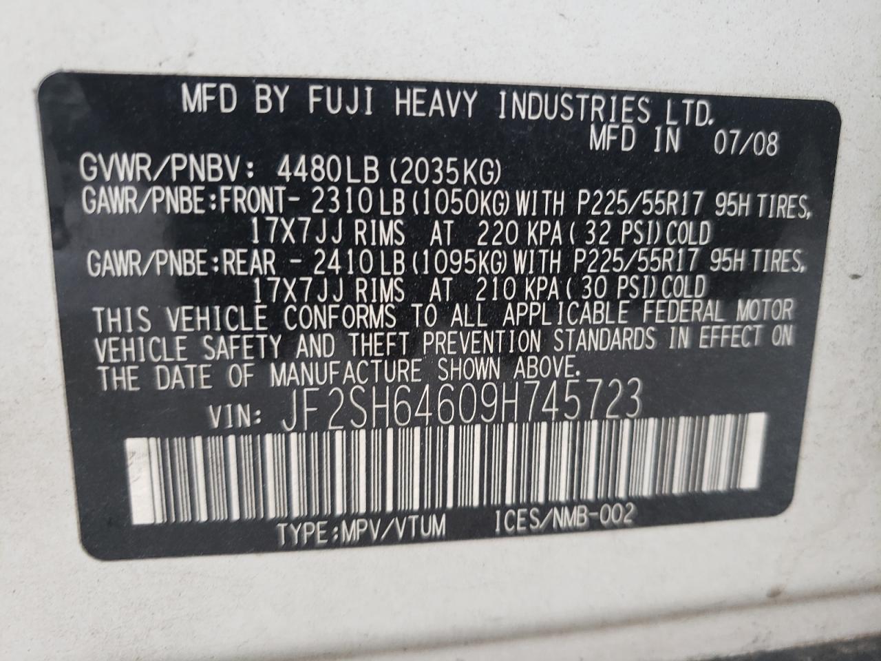 Photo 10 from auction – 2009 SUBARU FORESTER 2 with VIN JF2SH64609H745723