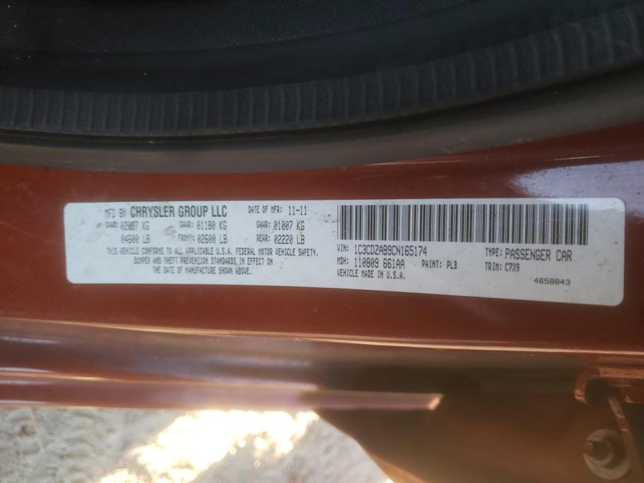 Photo 10 from auction – 2012 DODGE AVENGER SE with VIN 1C3CDZAB9CN165174