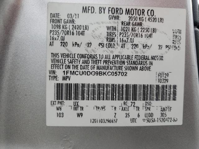Photo 10 from auction – 2011 FORD ESCAPE XLT with VIN 1FMCU0DG9BKC05702