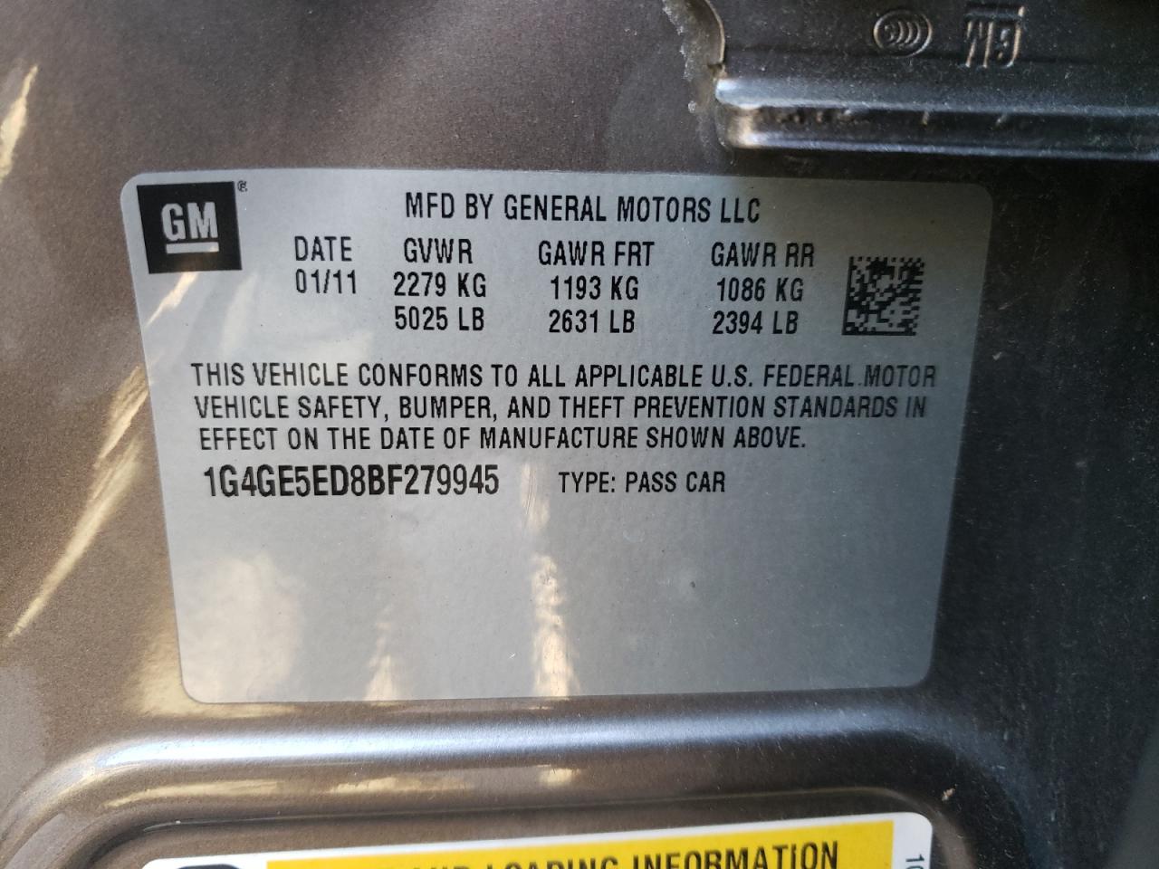 Photo 10 from auction – 2011 BUICK LACROSSE C with VIN 1G4GE5ED8BF279945