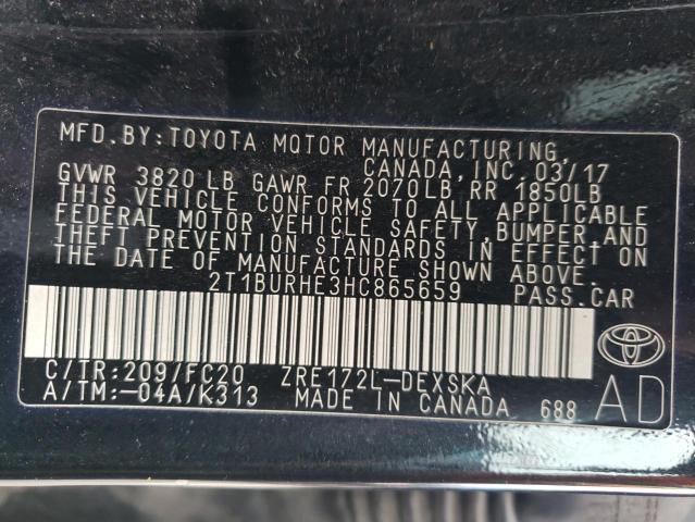 Photo 10 from auction – 2017 TOYOTA COROLLA L with VIN 2T1BURHE3HC865659