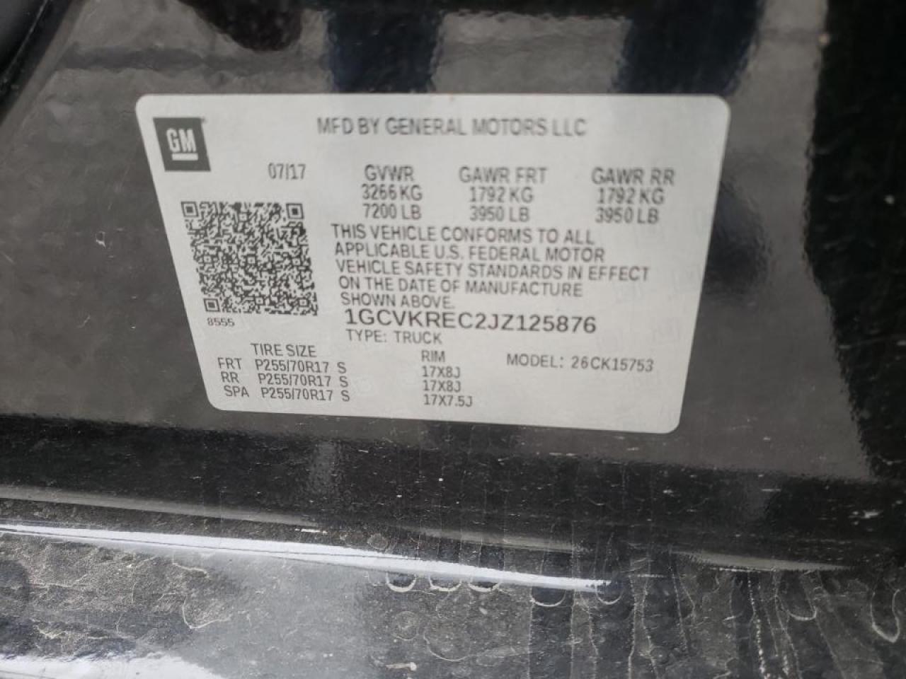 Photo 10 from auction – 2018 CHEVROLET SILVERADO with VIN 1GCVKREC2JZ125876