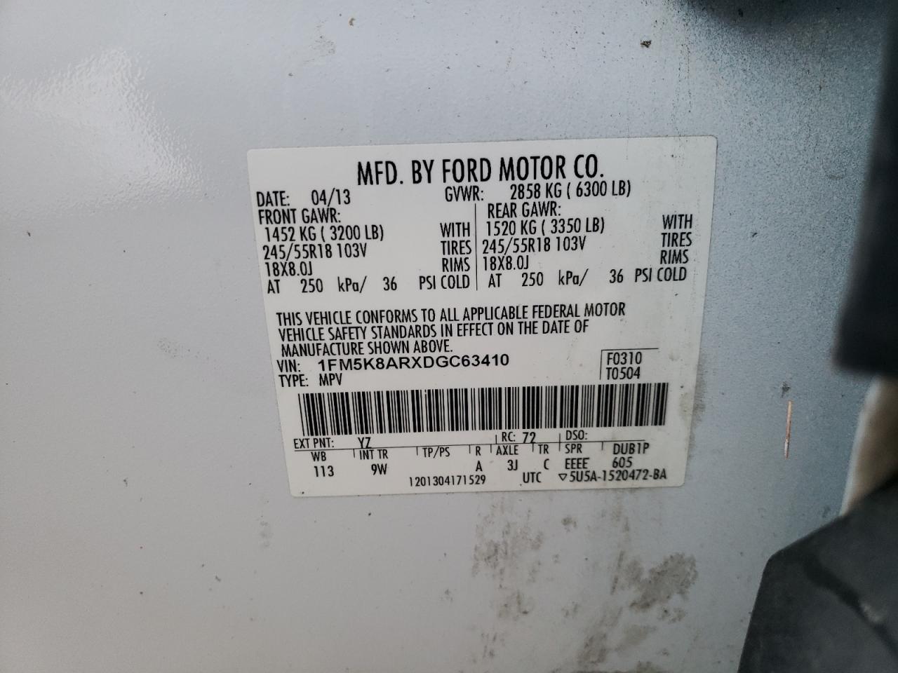 Photo 10 from auction – 2013 FORD EXPLORER P with VIN 1FM5K8ARXDGC63410