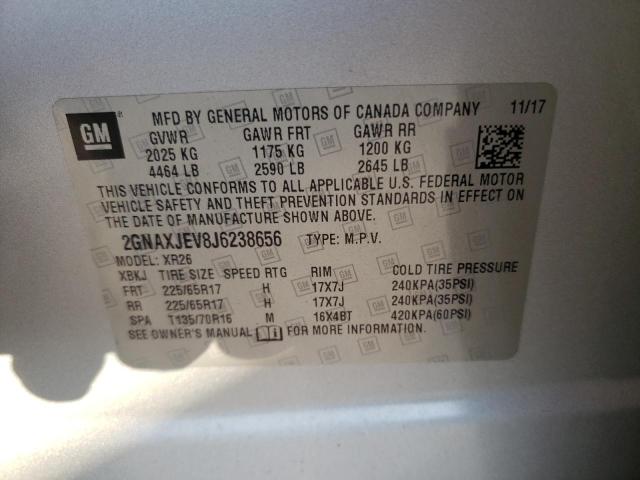 CHEVROLET EQUINOX LT 2018 with VIN 2GNAXJEV8J6238656 - Photo from auction