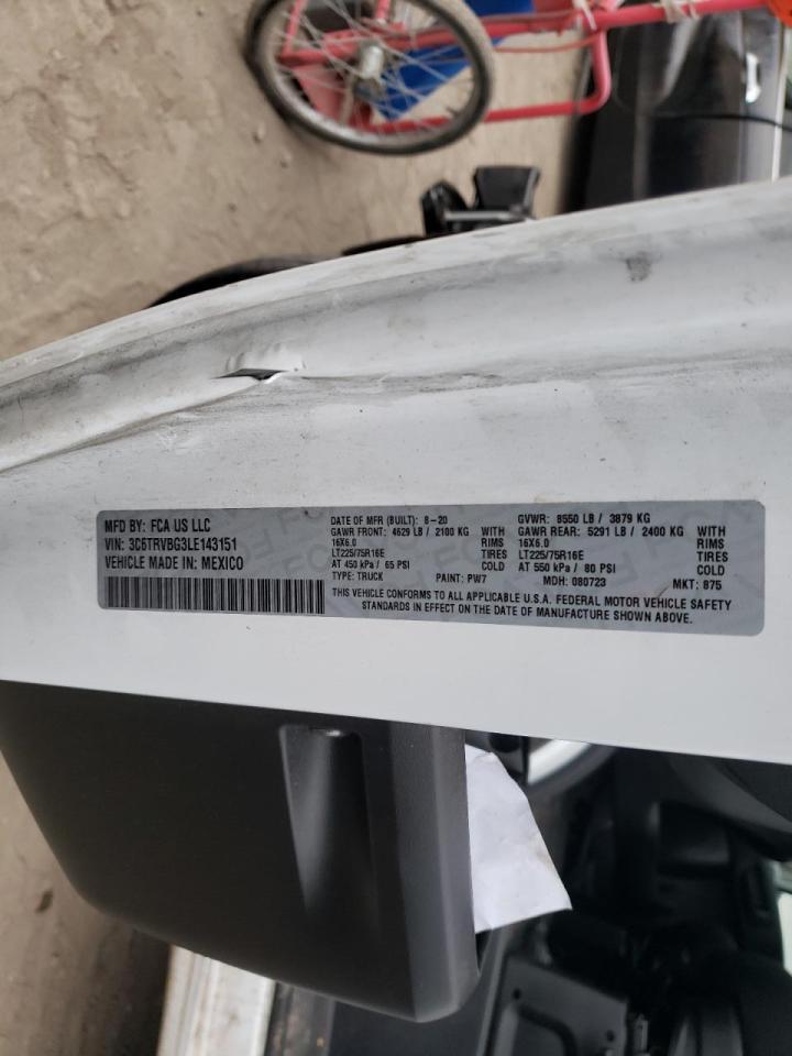 Photo 10 from auction – 2020 RAM PROMASTER with VIN 3C6TRVBG3LE143151