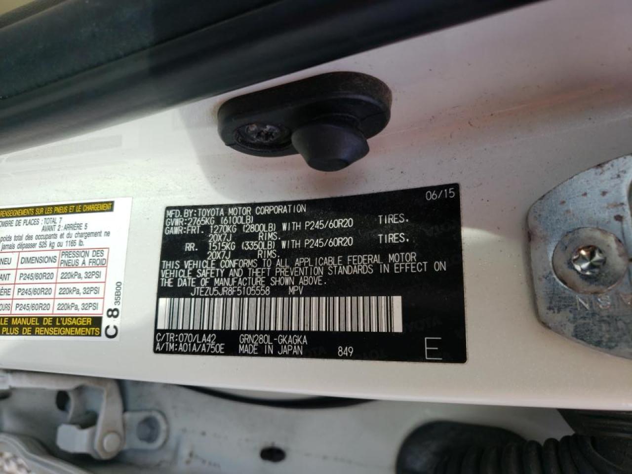 Photo 10 from auction – 2015 TOYOTA 4RUNNER SR with VIN JTEZU5JR8F5105558