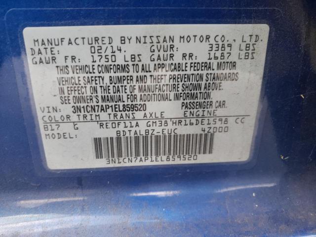 Photo 10 from auction – 2014 NISSAN VERSA with VIN 3N1CN7AP1EL859520