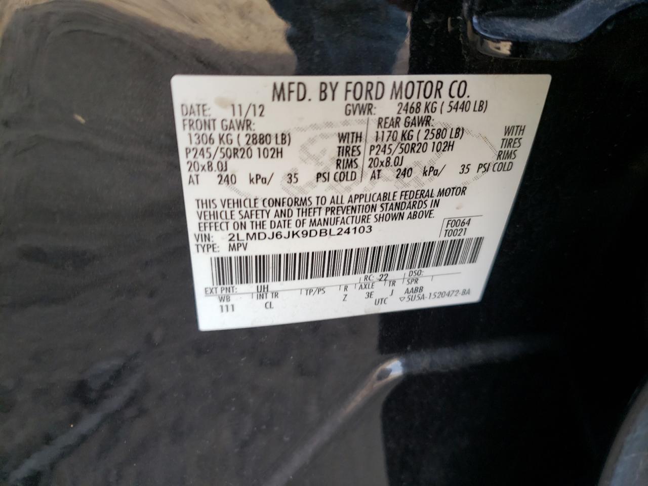 Foto 10 de la subasta – 2013 LINCOLN MKX con VIN 2LMDJ6JK9DBL24103