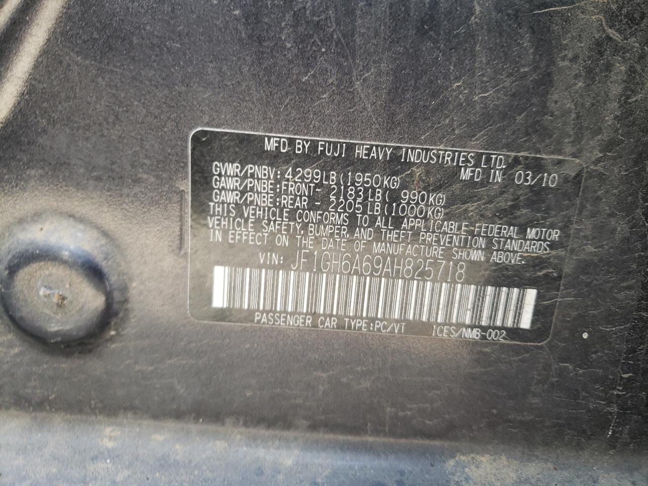 Photo 10 from auction – 2010 SUBARU IMPREZA 2. with VIN JF1GH6A69AH825718