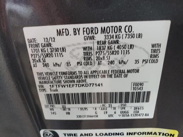 Photo 10 from auction – 2013 FORD F150 SUPER with VIN 1FTFW1EF7DKD77141